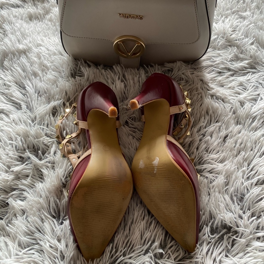 Metin Red Matte Leather Studded Strapped Heels - Picture 3 of 3